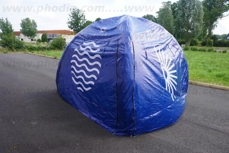 tente air captif, 3x3m, bleu, printngo, ext&eacute;rieur