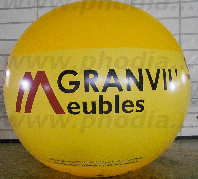 Granvil' meubles, sphère, 3m, impression 4 faces, jaune, extérieur, hélium