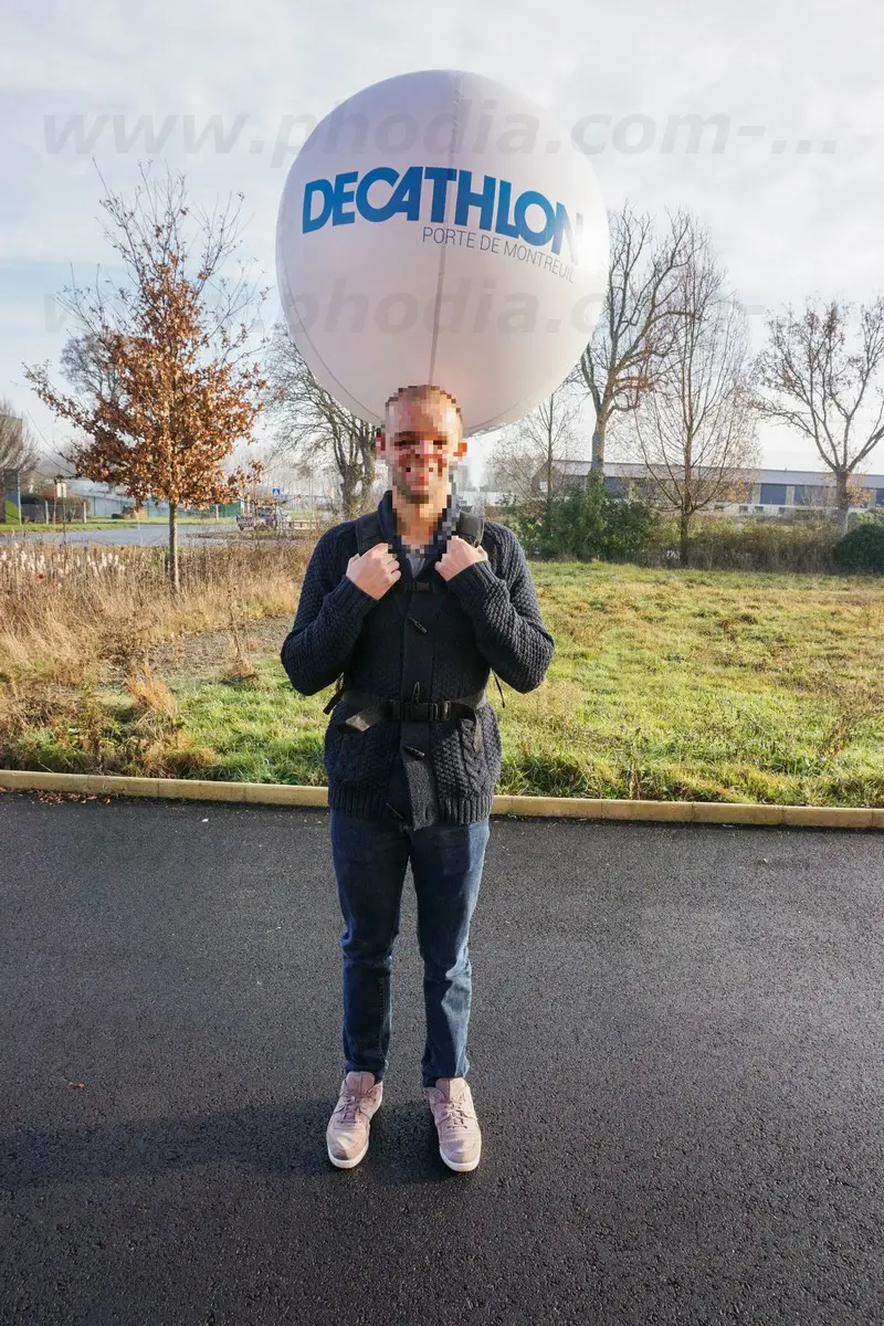 decathlon, ballons sac &agrave; dos, street marketing, publiciter, flyer