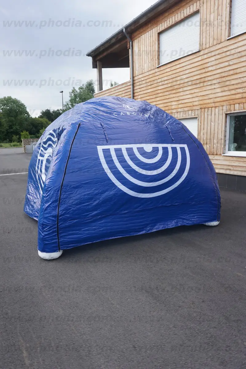 tente air captif, 3x3m, bleu, printngo, ext&eacute;rieur