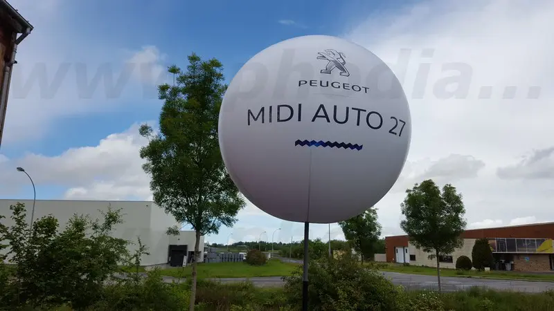 peugeot, midi auto, ballon sur tr&eacute;pied, blanc, &eacute;v&eacute;nement