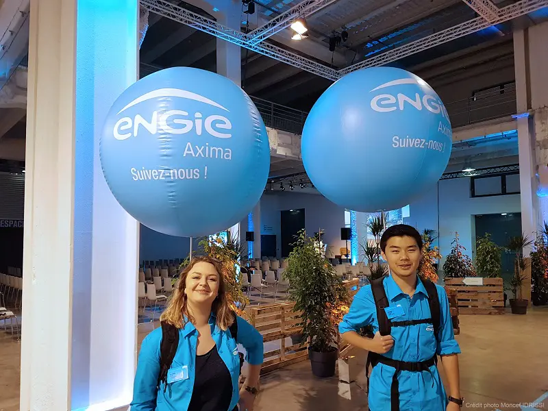 Ballon sac &agrave; dos 80cm ENGIE Axima, Air, Ballon sac &agrave; dos, Industrie - Mat&eacute;riaux, Int&eacute;rieur, P2915, Salon, S&eacute;minaire / Convention