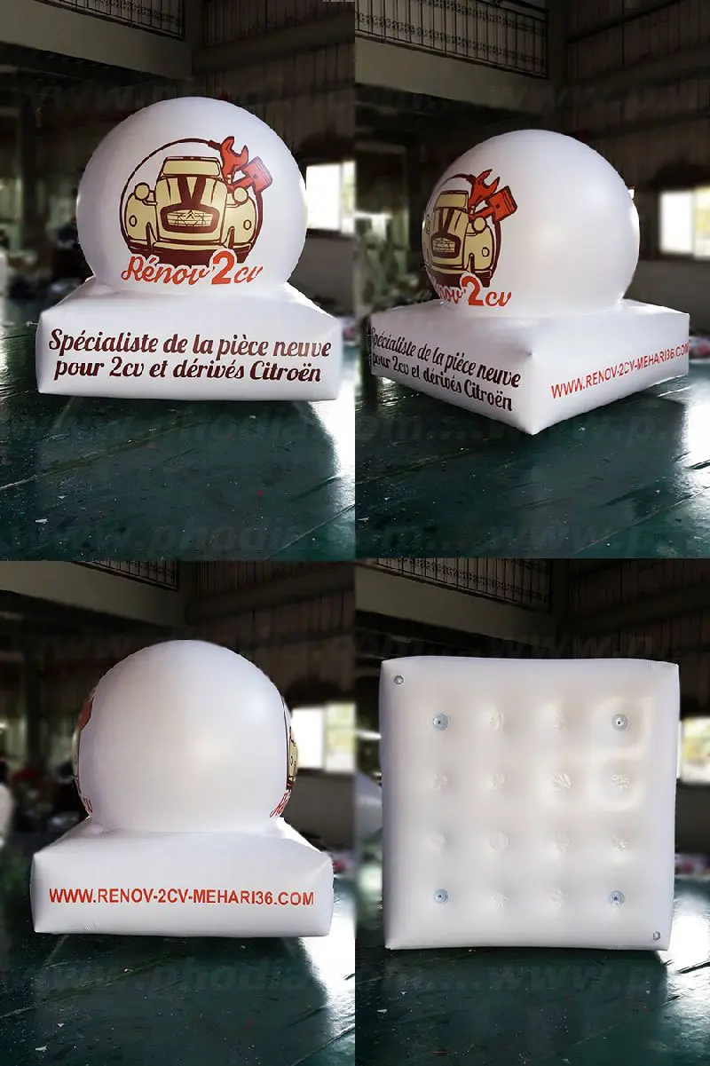 Ballon avec socle 2m Renov&rsquo; 2 CV, Automobile, Autres, Blanc, Ext&eacute;rieur, Foire, forme sur mesure, Forme sur mesure (h&eacute;lium), H&eacute;lium, Salon