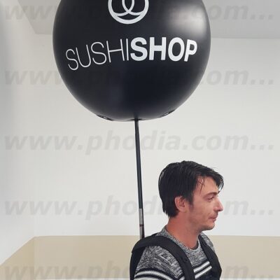 Ballon sac à dos 60 cm, Sushi shop, Agroalimentaire - Alimentation, Air, Animation commerciale, Ballon sac à dos, Communication, Noir, Street marketing