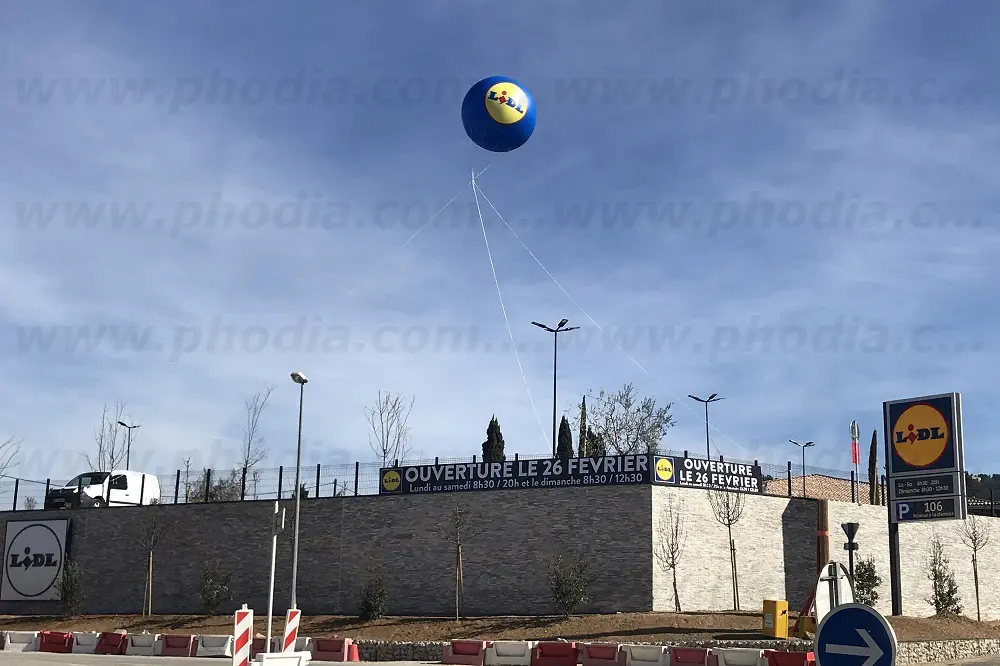 Sph&egrave;re ouverture Lidl Le Tignet 2m50, Communication, Ext&eacute;rieur, GMS, H&eacute;lium, Lidl, Ouverture magasin, P293, Sph&egrave;re