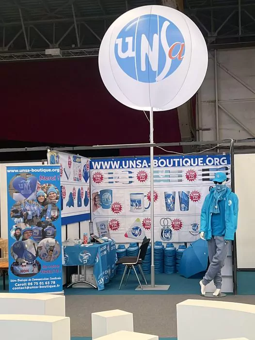 unsa imtexo logoandco, int&eacute;rieur, masph&egrave;re, 1m80, &eacute;v&eacute;nement, vente de v&ecirc;tements unsa