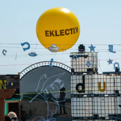 Sphère hélium 3m X-Sport Dunefest Eklectik, festival, jaune
